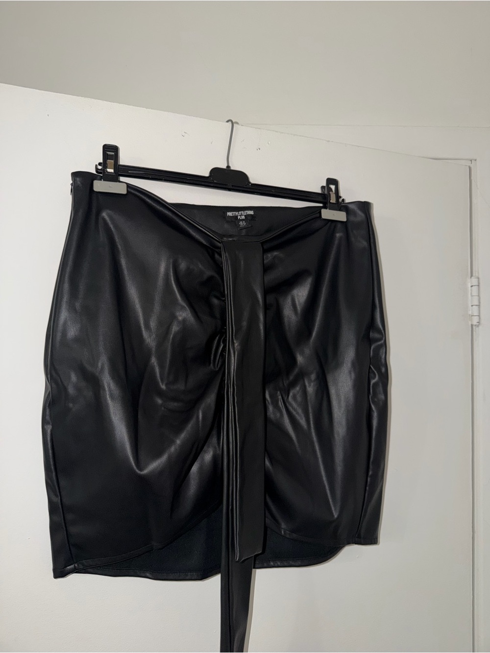PrettyLittleThing Black Faux Leather Tie-Front Mini Skirt